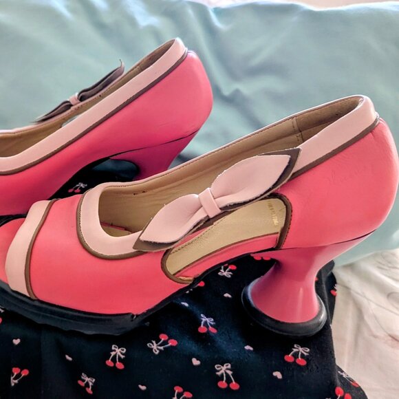 John Fluevog Vintage BEBE Heels Pretty Pink With Light Pink Bows Size 10 - Picture 11 of 14